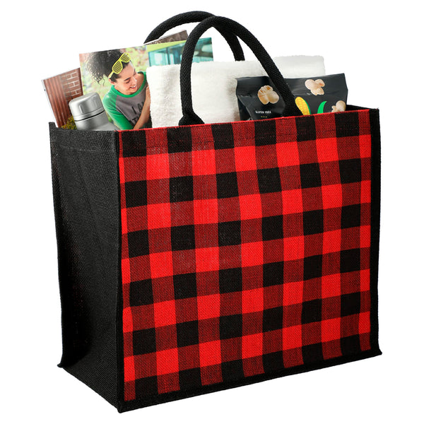 Buffalo Plaid Printed Jute Tote